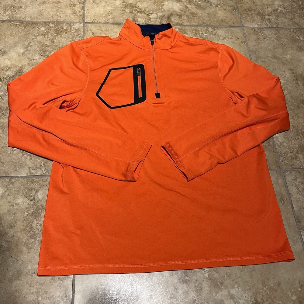RLX Ralph Lauren Quarter Zip Pullover Mens Medium Orange  Long Sleeve Golf - Picture 2 of 9